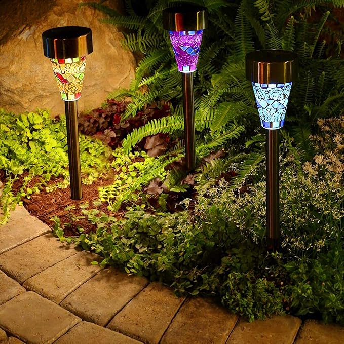 Moclever 6Packs Solar Garden Lights Outdoor Solar Pathway Lights IP44 Water-Resistant Landscape Lights 8Hrs Lawn Lamps for Yard Driveway Walkway