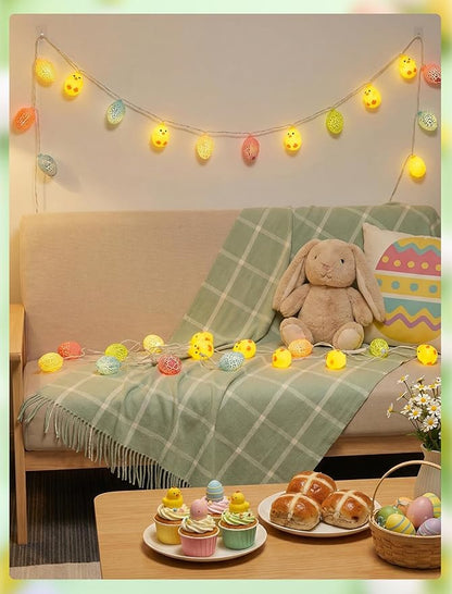 8.5Ft Easter Cracked Egg and Chick String Lights, 10 Festive LED Spring Easter Decorations Cute Yellow Chick Egg Fairy Lights Plug in for Indoor/Outdoor Parties Holiday Home Garden Patio Garland Decor