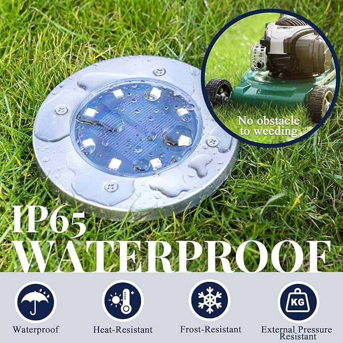 SOLPEX Solar Ground Lights, 12 Pack Solar Lights Outdoor Waterproof, 8 LED Solar Powered Landscape Lighting for | Lumora