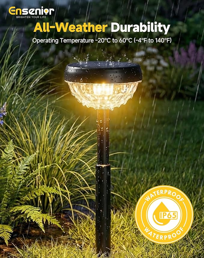 Ensenior Solar Pathway Lights IP65 Waterproof, RGB Color Changing & 3000K Warm White, 8-16Hr Runtime, Flower | Lumora