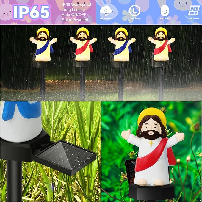 8 Pack Solar Easter Lights, Garden Pathway Lights Outdoor Jesus Lights Waterproof Solar Stake Light for Pathway Landscape Lawn Yard Porch Patio Spring Easter Decoration