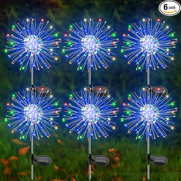 Solar Garden Lights Outdoor, 6 Pack 120 LED Twinkling Firework Lights Decorative with 2 Modes, Outdoor Waterproof | Lumora
