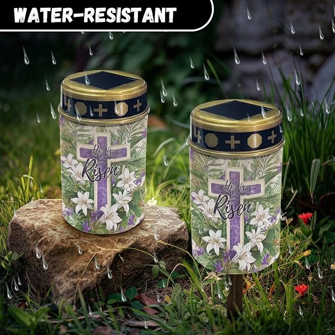 Cross Lily Print Cemetery Cross Solar Lights Solar Light Outdoor for Cemetery, LED Waterproof Solar Lights for Garden, Balcony, Yard, Memorial Gifts