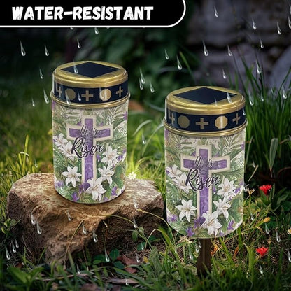 Cross Lily Print Cemetery Cross Solar Lights Solar Light Outdoor for Cemetery, LED Waterproof Solar Lights for Garden, Balcony, Yard, Memorial Gifts
