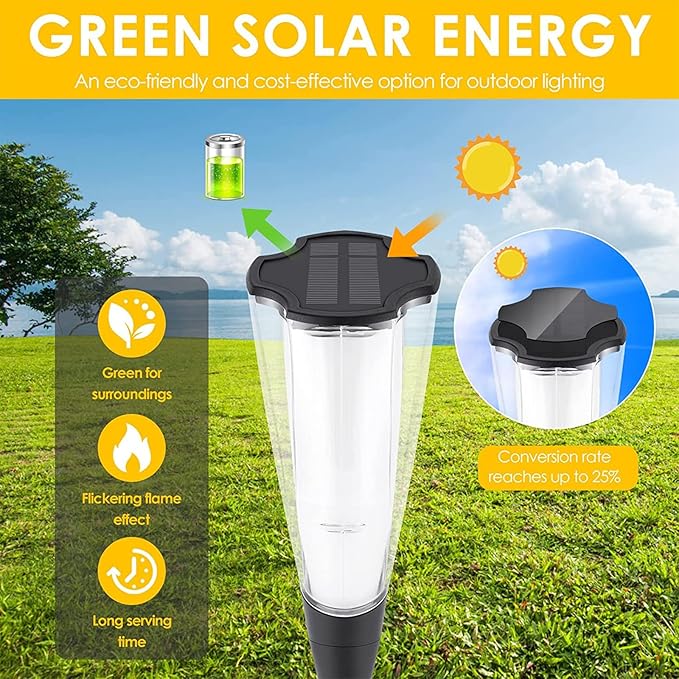 Solar Pathway Lights, 2 Pack Solar Garden Lights with Warm Light Flickering Flame & RGB Gradient, Solar Lights Outdoor Waterproof Decor Lights for Yard Lawn Landscape Walkway Driveway (Flower-4Pack)
