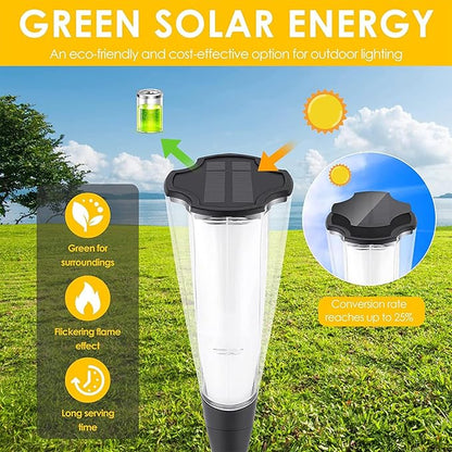 Solar Pathway Lights, 2 Pack Solar Garden Lights with Warm Light Flickering Flame & RGB Gradient, Solar Lights Outdoor Waterproof Decor Lights for Yard Lawn Landscape Walkway Driveway (Flower-2Pack)