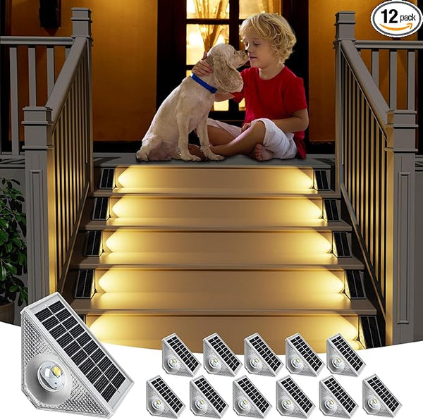 Solar Stair Lights Outdoor Waterproof, 3 in 1 Solar Step Lights for Outside, Dusk to Dawn Step Lights Solar | Lumora