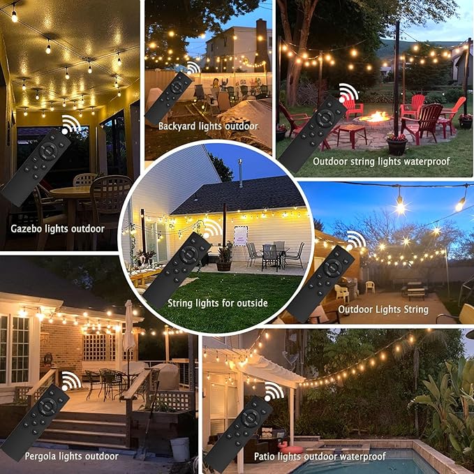 150FT String Lights for Outside Remote Controlled Waterproof with 48pcs Replaceable S14 Warm Bulbs for Patio | Lumora