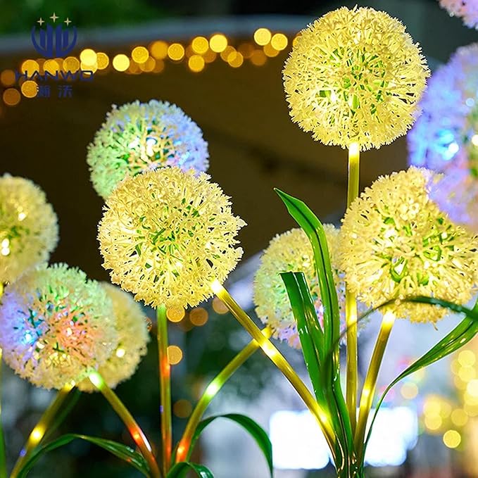 Solar Garden Decorative Lights, Dandelion, LED Lawn Lights, Suitable for Yards, Paths, Sidewalks, Parks, Landscape Decoration, for Women, 4 Pack (Warm Light)