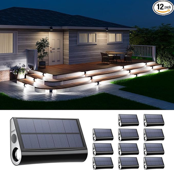 12 Pack Cool White Solar Powered Stair Lights for Outside Waterproof Deck Step Safety LED Ourdoor Decorative Lamp | Lumora