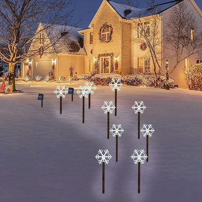 Solar Christmas Snowflake Pathway Lights, Set of 5 Outdoor Garden Lights Decorations，Waterproof Stake Decorative Light for Yard Lawn Porch Walkway Decor (Small Snowflake, 5 Pack)