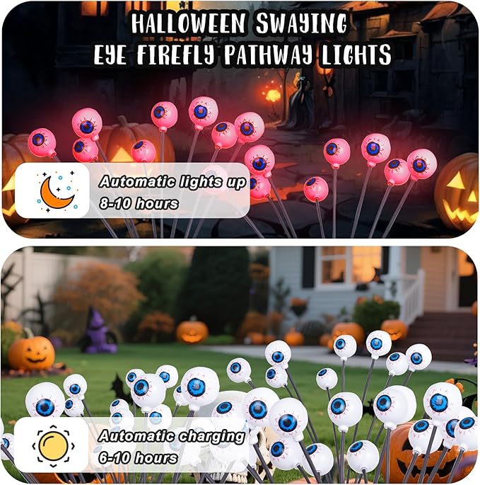 Upgraded Halloween Red Eyeball Lights 2 Packs 16 LED, Solar Garden Lights Outdoor Waterproof, Halloween Decorations Outdoor Lights for Yard Garden Lawn Path
