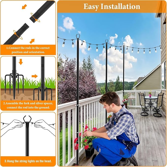 10 Pack String Light Poles,10 Ft Light Poles for Outside String Lights,Outdoor Lights Pole with Fork,Metal Poles | Lumora