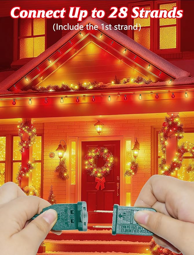 SUNSGNE Red and White Christmas Lights, 50FT G40 Globe Christmas Lights with 27 LED Round Xmas Light Bulbs(2 Spare) | Lumora