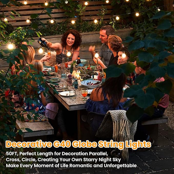 Bosceos 50FT Outdoor G40 LED Globe String Lights Dimmable Waterproof Shatterproof Light Strings with 25 Bulbs | Lumora