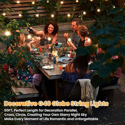 Bosceos 50FT Outdoor G40 LED Globe String Lights Dimmable Waterproof Shatterproof Light Strings with 25 Bulbs Connectable Commercial Hanging Lights for Christmas Patio House Backyard Balcony Party