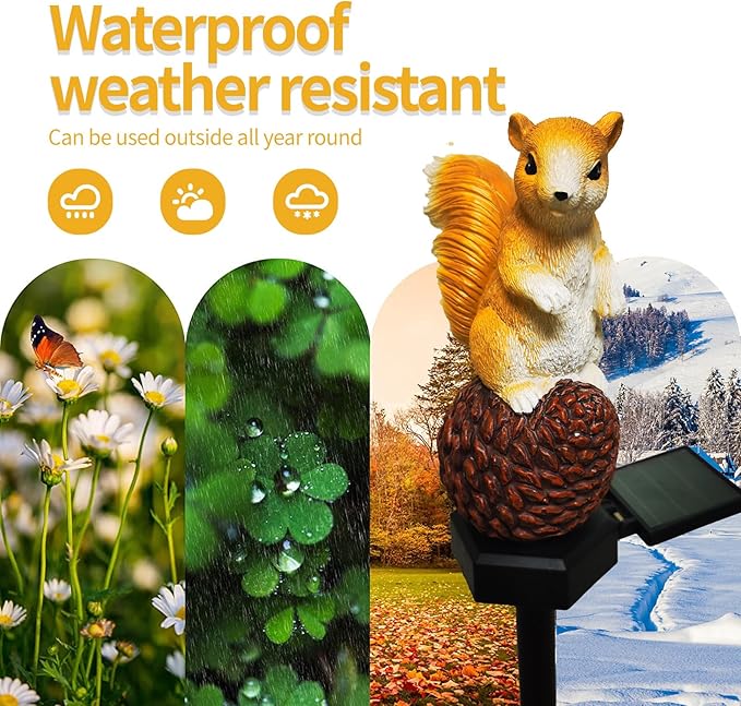 QH & Garden Solar Outdoor Lights Squirrel Garden Statues Decor，Resin Squirrel Solar Light Birthday Gifts for Mom- Waterproof Cute Animal Figurine Lights for Balcony, Yard, Lawn, Pathway, Walkway