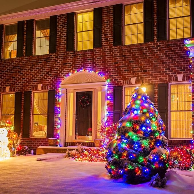 Sxminer C9/E17 LED Christmas Vintage Lights 25Ft Outdoor String Lights with 27 Multicolor LED Bulbs for Holidays Christmas Prom Party Wedding- Green Wire