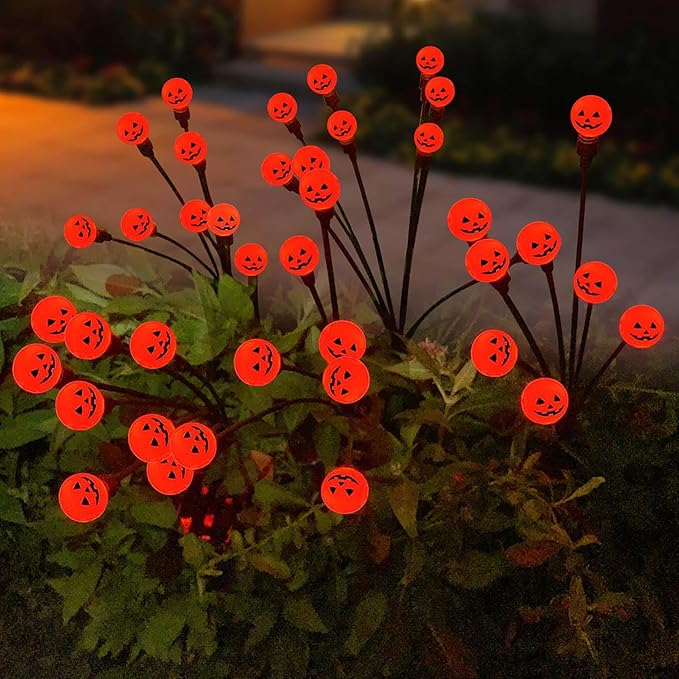 2PCS Halloween Solar Lights Outdoor, Waterproof Solar Pathway Lights, Halloween Party Decoration Lights Atmosphere Lights Lamps, Wireless Outdoor Décor for Yard, Lawn, Patio, Party (Orange)