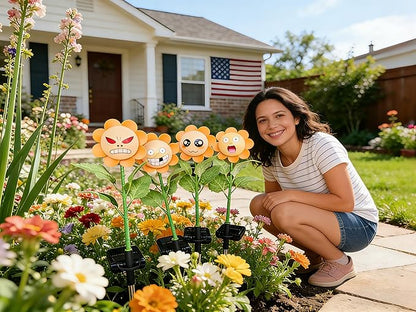 4 Pack Bobble Face Wind Spinners Sunflower Fairy Light Pinwheels Solar Light Outdoor - Garden Decor, Waterproof Auto-On/Off Pathway, Lawn, Yard Stake Light Windmill for Decorations