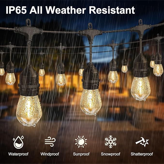 100FT Outdoor String Lights with 64+4 Bulbs (1.5FT Bulbs Spacing), Remote & Dimmer, Commercial Patio String Lights | Lumora
