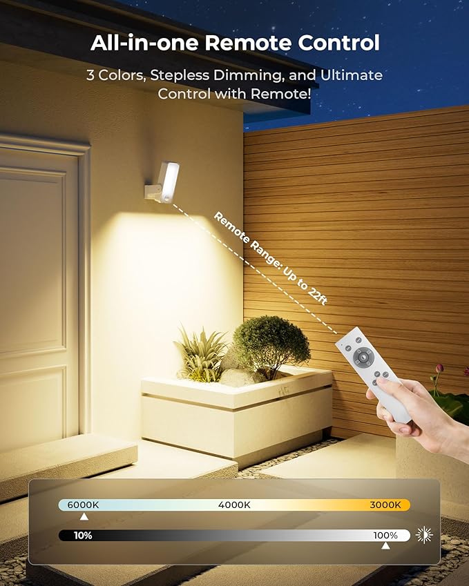 Motion Sensor Outdoor Light, 10000mAh Rechargeable 600 Lumen Battery Operated Outdoor Light with 3 Modes, 3 Color | Lumora