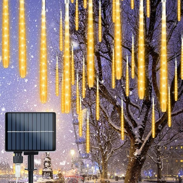 Flacchi Solar Meteor Shower Icicle Lights - 20 Tubes 480 LED Cascading Raindrop Lights, Outdoor Waterproof | Lumora
