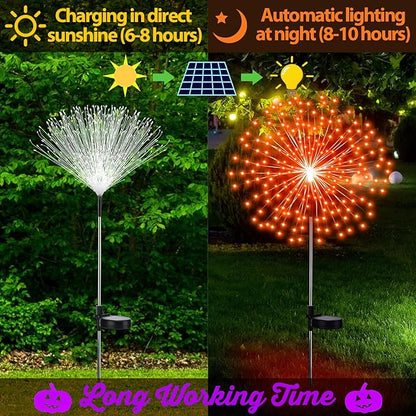 4 Pcs Halloween Solar Lights Solar Firework Lights 180 LED 8 Modes Outdoor Waterproof LED Stake Sparkler Christmas Decoration for Driveway Pathway Garden Patio Walkway Yard Lawn(Orange, Purple)