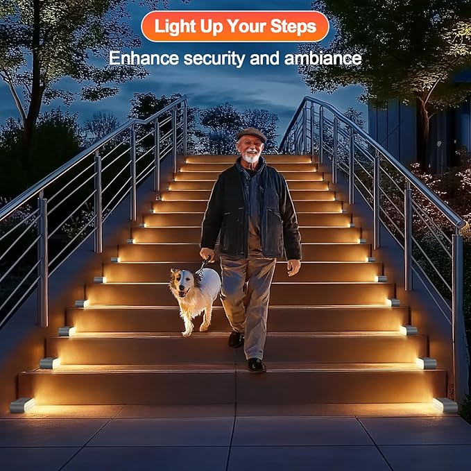 Solar Step Lights for Outside, 12-Pack Stair Light Outdoor Waterproof IP67, 14 LED Warm White Light Solar Powered | Lumora