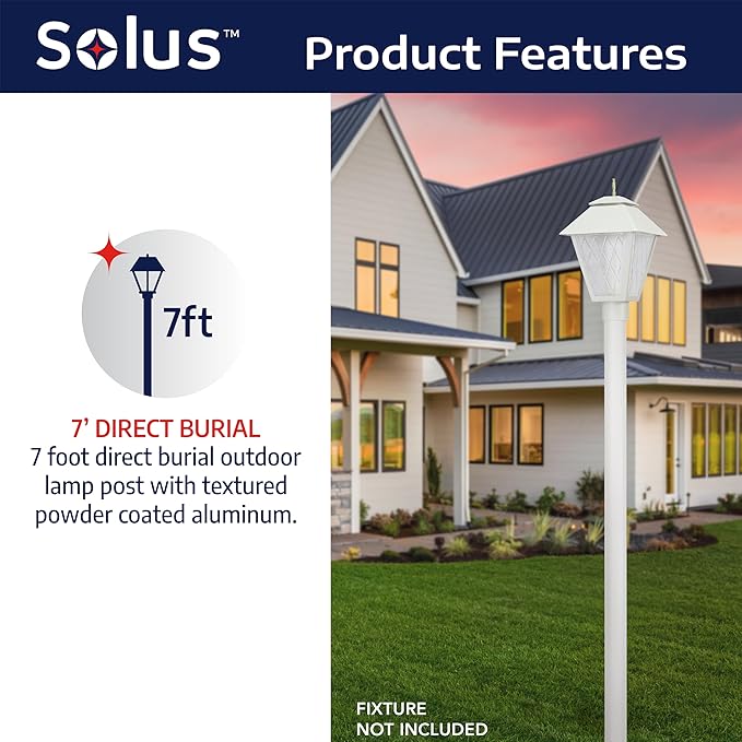 Solus 7-Foot Direct Burial Lamp Post – Outdoor Aluminum Light Pole – Fits Standard 3" Post Top Fixtures – Black | Lumora