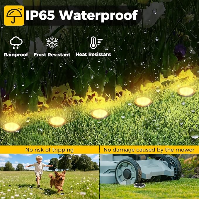 24 Pack Solar Ground Lights Outdoor, 8 LED Mini Flat Solar Disk Lights, IP65 Waterproof Anti-Rust Disc Light | Lumora