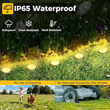 4 Pack Solar Ground Lights Outdoor, 8 LED Mini Flat Solar Disk Lights, IP65 Waterproof Anti-Rust Disc Light, Landscape Lighting for Garden Pathway Yard Walkway Driveway Lawn,Warm White