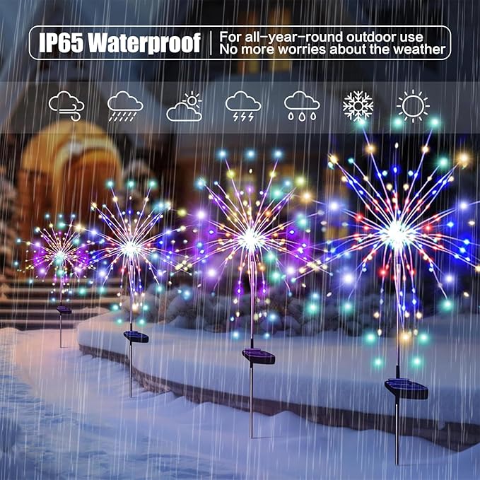 Outdoor Solar Garden Lights, 120 LEDs 8 Lighting Modes Waterproof Solar Fireworks Light Sparklers for Patio Walkway | Lumora