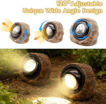 Solar Powered Rock Lights Outdoor- 2 Pack Super Bright Solar Spot Garden with 2 Lighting Modes, IP65 Waterproof Outdoor Decorative for Garden,Backyard, Roads, Yard, Patio Landscape,Sidewalks