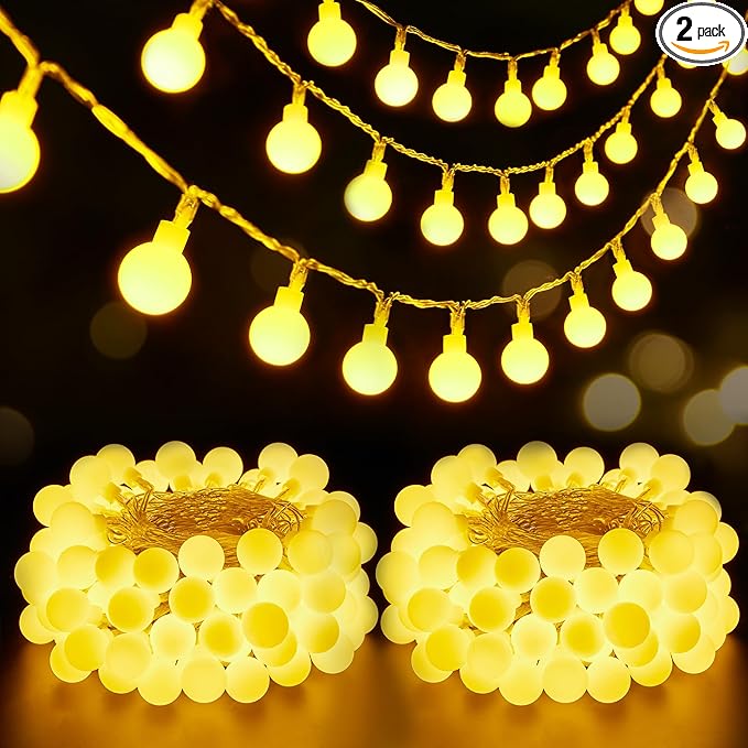 Brightown Battery Operated String Lights for Bedroom, 2 Packs Total 39Ft 120 LED Globe Fairy Lights for Balcony Classroom Wedding Girls Room RV Christmas Garden Party Camping Indoor Outdoor Decor