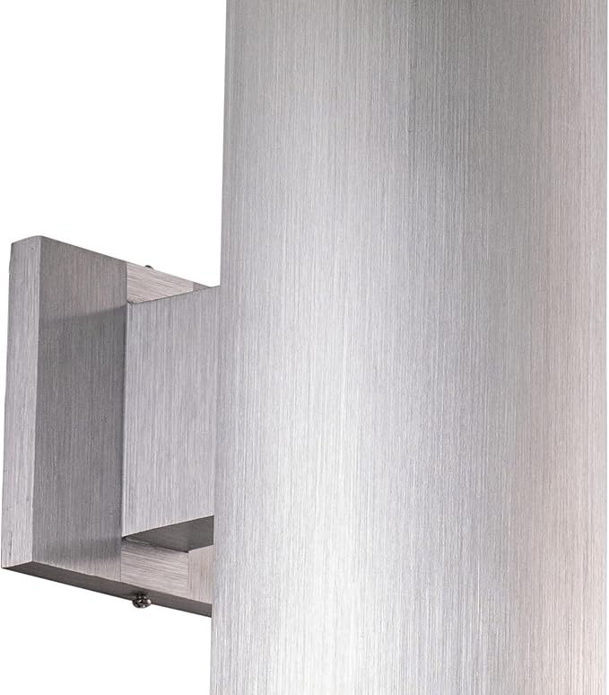 VAXCEL Chiasso Modern Outdoor Porch Light, 5" W x 14.25" H 2-Light Silver Cylinder Wall Sconce, Waterproof Up and Down Wall Light for Porch, Patio, Deck, or Front Door