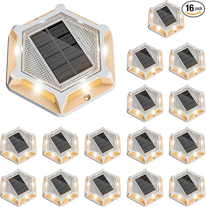 VOLISUN Solar Driveway Lights Dock Outdoor Waterproof Marker Lights,16 Pack Solar Deck Lights 2 Colors in 1 Led | Lumora