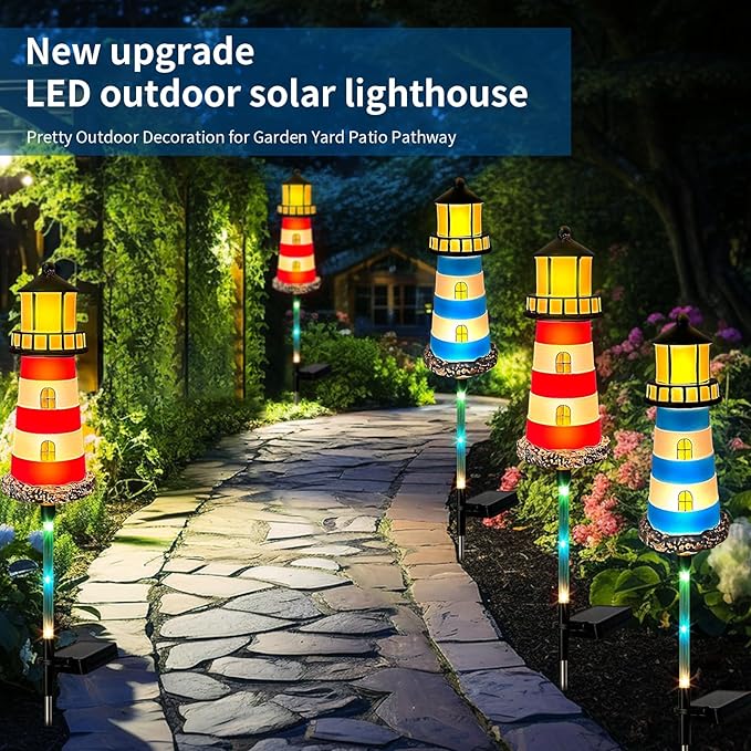 Solar Garden Lights Outdoor Decorations, 4 Packs Lighthouse Waterproof, Lights walkways Garden Decor for Outside | Lumora