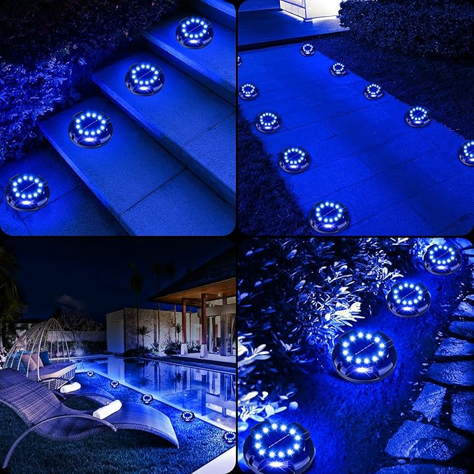 Solar Pathway Lights Outdoor 12 Packs, Bright Blue 16 LEDs Solar Ground Lights Walkway Lights with Side Light | Lumora