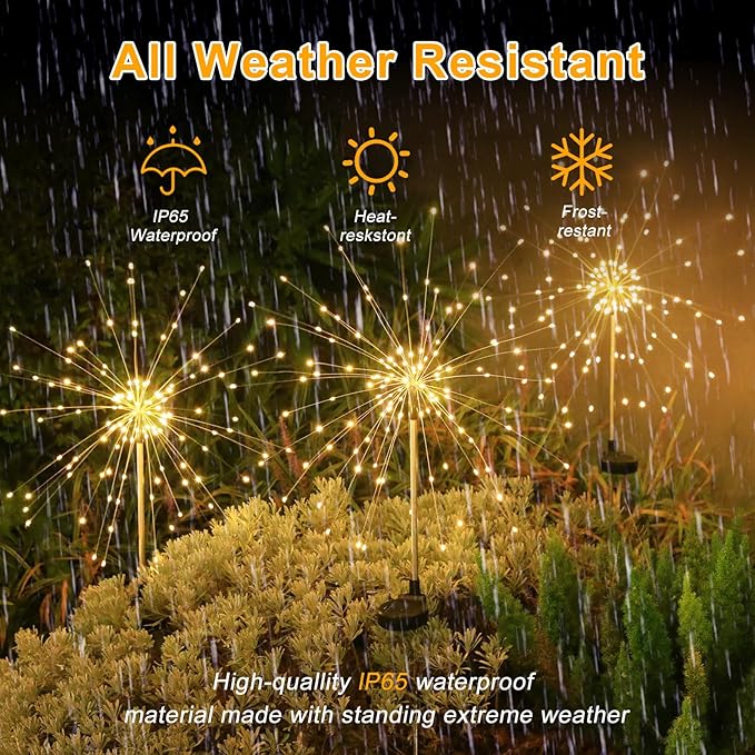 Solar Garden Firework Lights Outdoor Waterproof, 6 Pack Solar Lighting with 8 Lighting Modes, 120 LED Sparklers | Lumora
