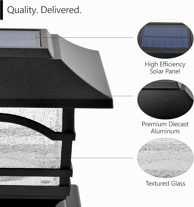Davinci Lighting Premium Solar Outdoor Post Cap Lights - 4x4 5x5 6x6 - Bright LED Light for Fence Deck Garden or | Lumora