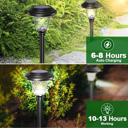 BEAU JARDIN 8 Pack Solar Pathway Lights + Double Shepherds Hooks for Outdoor 76”2 Pack