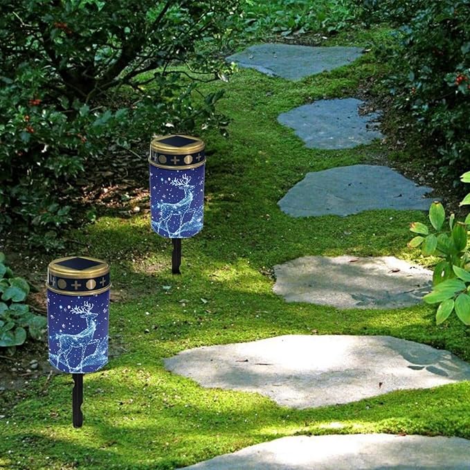 Solar Lights Outdoor Waterproof,Blue Reindeer Landscape Lighting Outdoor Solar Lights for Outside Solar Garden Lights