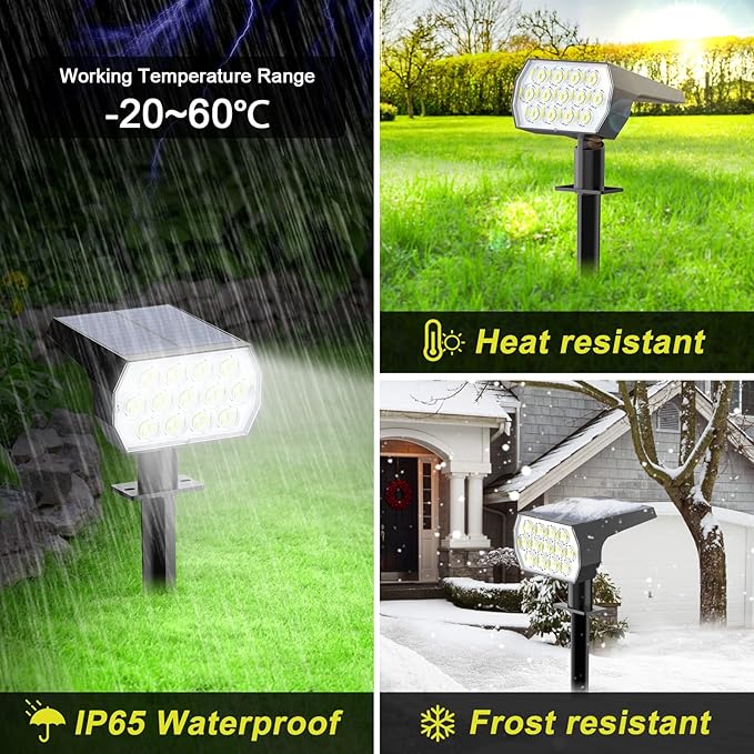 Solar Spot Lights Outdoor Waterproof IP65, [2 Pack/52 LED] 2-in-1 Solar Landscaping Spotlights, 3 Lighting Modes | Lumora