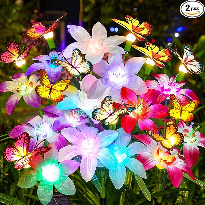 Garpar Solar Lily Lights with Swaying Butterflies, Upgraded Garden Solar Lights Outdoor Decorative, Waterproof | Lumora