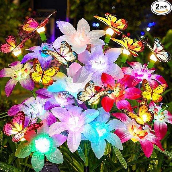 Garpar Solar Lily Lights with Swaying Butterflies, Upgraded Garden Solar Lights Outdoor Decorative, Waterproof | Lumora