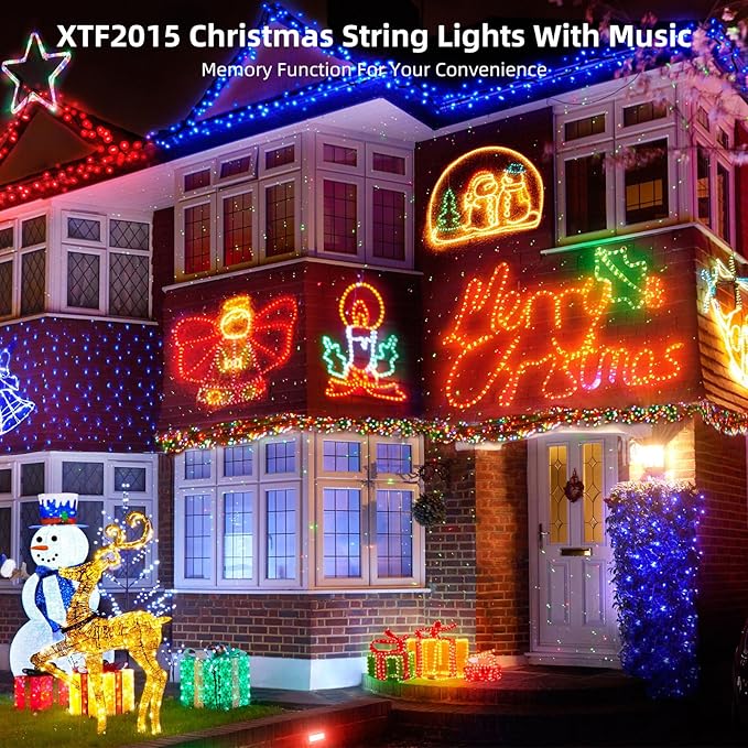 XTF2015 Music Christmas String Lights 105ft 300 LED，Multicolour Christmas Tree Lights with Music，End-to-End Plug in | Lumora