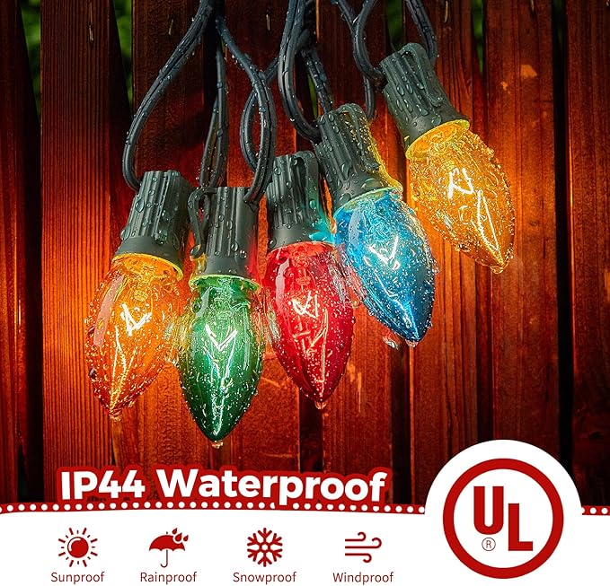 Brightown 25 Feet C9 Bulb String Lights Outdoor Multicolored Christmas Lights Green Wire for Outdoor Patio Room Party Backyard Decoration, 25 Bulbs
