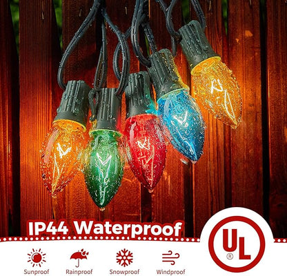 Brightown 25 Feet C9 Bulb String Lights Outdoor Multicolored Christmas Lights Green Wire for Outdoor Patio Room Party Backyard Decoration, 25 Bulbs
