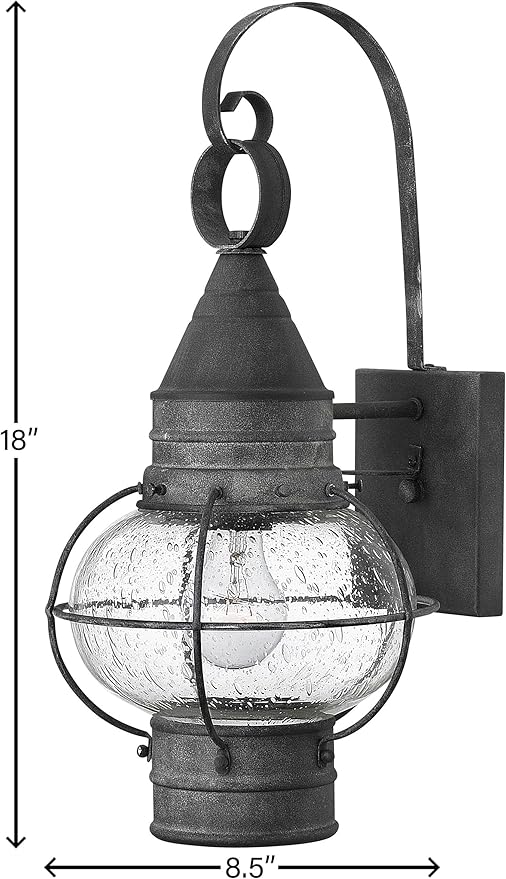 Hinkley Cape Cod 2200DZ Medium Wall Mount Onion Lantern - Clear Seedy Glass, Wet Rated - Aged Zinc